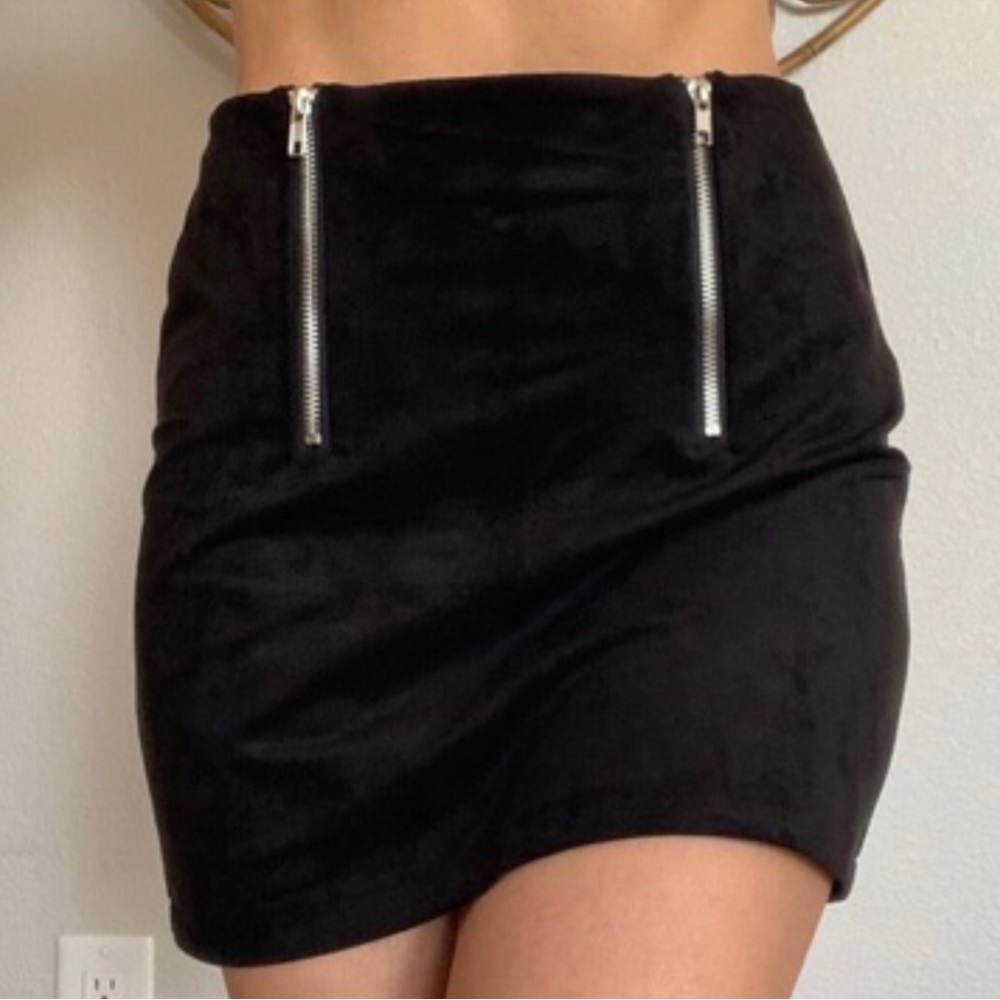 Double Zipper Black Velvet mini skirt